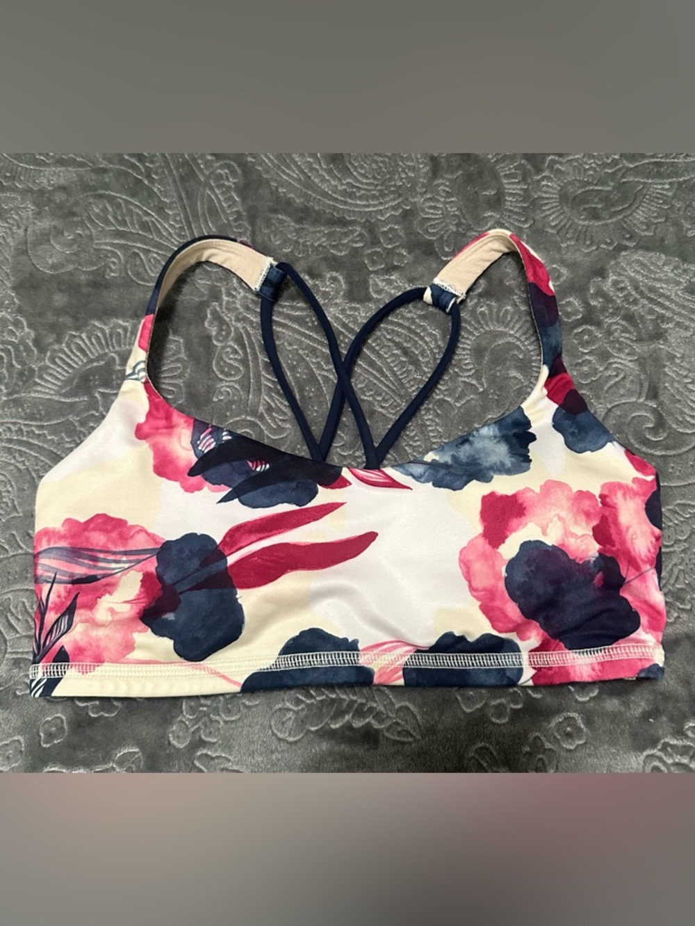Lululemon Free To Be Sports Bra Inky Floral Ghost Inkwell Bumble Berry Size 4